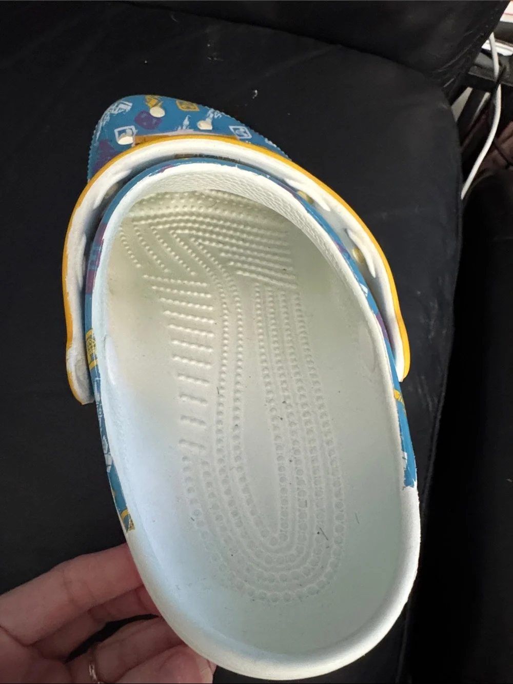 CROCS Kids Blue Castle Print Clogs with Yellow Strap